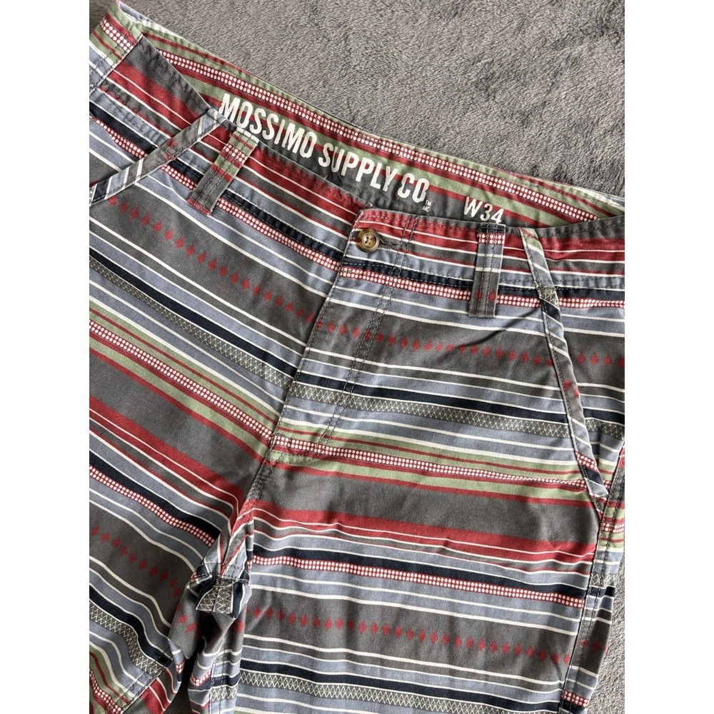 Mossimo Supply Co Mens Golf Shorts 34 Striped Flat Front Casual 100% Cotton